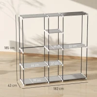 HOMCOM Armario de Ropa 182x43x185 cm Armario Abierto con 8 Estantes de Tela Barras para Colgar Marco de Metal Gris Claro(m-3)