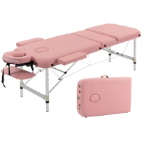 HOMCOM Marquesa de Massagem Dobrável em Alumínio com Altura Ajustável, Apoio de Cabeça e Estrutura Estável, Rosa(m-1)