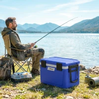 Outsunny 42.6L Insulated Cool Box, Lightweight Portable Ice Cooler with Handle, Lid and Drain Valve, Dark Blue(m-14)