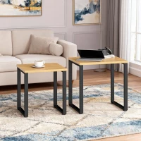 HOMCOM Salontafel set (2-delig) woonkamerstafel met metalen frame voor woonkamer Natuur(m-7)