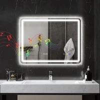 HOMCOM Miroir salle de bain Bluetooth avec éclairage LED 60 x 80 cm, miroir lumineux mural avec horloge, antibuée, argenté(m-2)