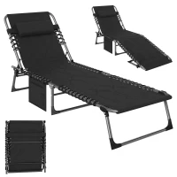 Outsunny opvouwbaar ligbed tuin ligbed met kussen tuin 5-traps verstelbare rugleuning staal Oxford stof zwart 188 x 57 x 30 cm(m-15)
