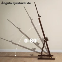HOMCOM Cavalete de Pintura 230 cm com Altura e Ângulo Ajustáveis Arrumação para Adultos Artistas Pintores Castanho(m-6)