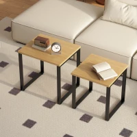 HOMCOM Salontafel set (2-delig) woonkamerstafel met metalen frame voor woonkamer Natuur(m-9)
