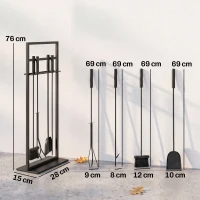 Outsunny 5-teiliges Kaminbesteck aus Metall mit Bürste, Schaufel, Schürhaken, Zangen und Ständer, Schwarz(m-3)