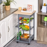 HOMCOM Carrito Auxiliar con Ruedas Carrito de Cocina con 3 Cestas Metálicas Cajón 2 Especieros 47x37x83 cm Gris(m-8)
