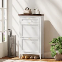 HOMCOM Shoe Cabinet with 2 Flip Drawers, Farmhouse Narrow Shoe Storage Cabinet with Adjustable Shelves, White(m-10)