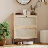 HOMCOM Shoe Cabinet with 2 Flip Drawers, Boho Narrow Shoe Storage Cabinet, Oak(m-10)