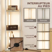 HOMCOM Lampadaire sur Pied Salon, Lampadaire avec Étagères d'Angle à 4 Niveaux, Lampe LED Dimmable, 41x29,5x163,5cm, Chêne(m-7)