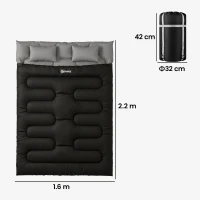Outsunny Double Sleeping Bag with 2 Pillows, 220 x 160 cm Extra-Large Sleeping Bag for Adults, Black(m-3)