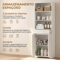 HOMCOM Armário Alto de Casa de Banho, Armário Estreito com 3 Prateleiras Abertas, Gaveta Canelada, Prateleira Ajustável, Branco(m-4)