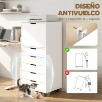 HOMCOM Cajonera de Oficina con 5 Cajones Ruedas y Armario con Cierre Suave Soporte para Impresora Blanco(m-8)