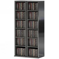 HOMCOM Set of 2 CD Media Display Shelf Unit Tower Rack with Adjustable Shelves, High Gloss Black(m-11)