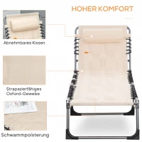 Outsunny Zonneligstoel, Opvouwbare Tuinligstoel, Klapligstoel met Kussen, 5-standen Rugleuning, Oxford-stof, 188 x 57 x 30 cm, Beige(m-5)