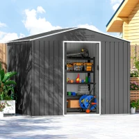 Outsunny Casetta da Giardino 2.3x1.7 m in Acciaio con Prese d'Aria e Doppia Porta Scorrevole, Grigio Scuro(m-7)