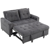 HOMCOM Sofa-łóżko 2-osobowa, pokrycie ze sztruksu, przekształcalna w sofę rozkładaną, 2 poduszki, kieszenie boczne, 157 x 190 cm, ciemnoszara