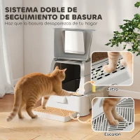 PawHut Arenero para Gatos de Acero Inoxidable XL con Tapa Abatible 180° Laterales Altos Pedal Pala Gris Claro(m-8)