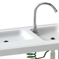 Outsunny Folding Fish Cleaning Table with Sinks, Portable Camping Sink Table with Faucet, Drainage Hose(m-11)
