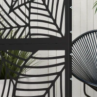 Outsunny Biombo de 3 Painéis 122x198 cm Biombo Separador de Ambientes com Suporte Design de Folhas Grandes Preto(m-9)