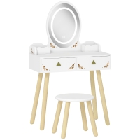 AIYAPLAY Tocador de Maquillaje Niña con Luces LED de 3 Colores Taburete Espejo 2 Cajones 2 Cajas de Almacenaje Blanco