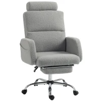 HOMCOM Silla de Escritorio con Reposapiés Tapizada en Borreguito con Respaldo Reclinable Reposacabezas Ajustable Gris Claro(m-1)