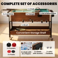 SPORTNOW 3 in 1 Multi Game Table, 3.4ft Reversible Air Hockey Pool Football Games Table with Lockable Wheels, Storage Shelf(m-6)