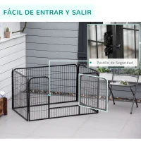 PawHut Parque para Mascotas Rectangular Jaula para Perros 4 Vallas de Metal con Puerta y Doble Cerradura Cerca de Entrenamiento 125x80x70 cm Negro(m-6)