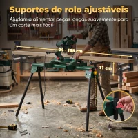 HOMCOM Suporte para Serra de Meia-Esquadria Universal com Rolos Extensíveis 94-195 cm Ajustável e Dobrável Carga 150 kg Verde(m-5)