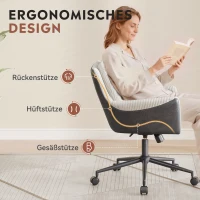 Homeoffice- und Schminkstuhl, höhenverstellbar, 360° drehbar, leise Rollen, 56x44.5x81 cm, Weiß(m-4)
