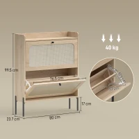 HOMCOM Shoe Cabinet with 2 Flip Drawers, Boho Narrow Shoe Storage Cabinet, Oak(m-3)