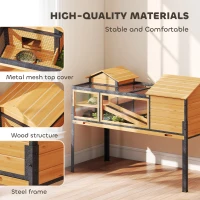 PawHut Wooden Tortoise House with Stand Legs, Clear Observation Windows, Ramps, Openable Top, Built-in Tray, Yellow(m-7)