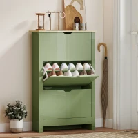 HOMCOM Slim Shoe Cabinet, Narrow Shoe Cupboard with 3 Flip Drawers, Adjustable Shelves for 18 Pairs of Shoes, High Gloss Green(m-2)