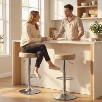HOMCOM Bar Stools Set of 2, Modern PU Leather Swivel Barstools, Height Adjustable Breakfast Bar Chairs with Footrest, Brown(m-2)