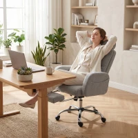 HOMCOM Silla de Escritorio con Reposapiés Tapizada en Borreguito con Respaldo Reclinable Reposacabezas Ajustable Gris Claro(m-9)