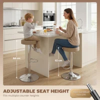 HOMCOM Bar Stools Set of 2, Modern PU Leather Swivel Barstools, Height Adjustable Breakfast Bar Chairs with Footrest, Brown(m-4)