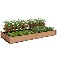 Outsunny Carré Potager en Bois Lit de Jardin Surélevé 4 Zones de Culture Fond Ouvert Montage sans Outil 234x109x25cm Marron Clair(m-11)