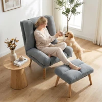 HOMCOM Recliner Chair with Footstool, Recliner Armchair with Adjustable Backrest, Thick Cushion and Wooden Legs, Grey(m-8)