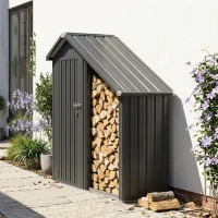Outsunny Bûcher d'extérieur avec armoire à outils, 0.77 m², 150x66x162 cm, en acier galvanisé, Gris foncé(m-4)
