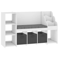 AIYAPLAY Estantería Infantil Juguetes con Rincón de Lectura Cojín 3 Cajones de Tela 3 Estantes 4 Cubículos 137x40x80 cm Blanco(m-1)