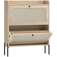 HOMCOM Shoe Cabinet with 2 Flip Drawers, Boho Narrow Shoe Storage Cabinet, Oak(m-1)