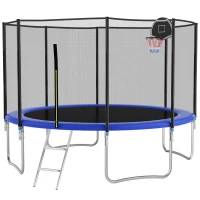 Trampolin Outdoor, verstärkten Beintraversen, doppelt gepolstertem Sicherheitsnetz, 366x366x256 cm, Blau(m-4)