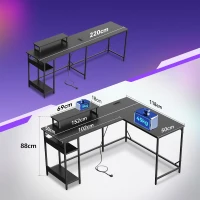 2-in-1 Gaming-Eckschreibtisch, hochwertiger Tischplatte, flexibel als L‑Form oder I‑Form aufbaubar, 152x50x87.5 cm, Schwarz(m-8)