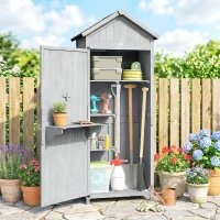 Outsunny Casetta In Legno, 77x52.5x178cm, Armadio con Banco Lavoro Ribaltabile(m-2)