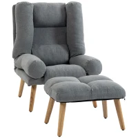 HOMCOM Recliner Chair with Footstool, Recliner Armchair with Adjustable Backrest, Thick Cushion and Wooden Legs, Grey(m-15)