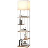 HOMCOM Candeeiro de Pé com Prateleiras Brilho e Temperaturas de Cor Ajustáveis 3000K-6500K e Temporizador 40x29x171 cm Branco e Madeira(m-11)