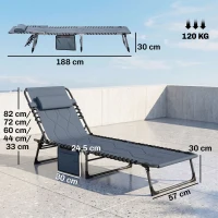 Outsunny Sonnenliege, Faltbare Gartenliege, Klappliege mit Kissen, 5-stufige Rückenlehne, Oxfordstoff, 188 x 57 x 30 cm, Grau(m-3)