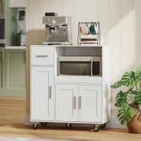 HOMCOM Rolling Kitchen Cart, Microwave Cabinet with Sliding Tray, Drawer, 3-Door Cupboards, Adjustable Shelf, White(m-10)