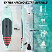 Outsunny Tabla de Paddle Surf Hinchable 320 cm, con Superficie Antideslizante Remo de Aluminio Ajustable Quilla Bomba y Mochila(m-3)