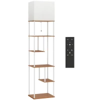 HOMCOM Lámpara de Pie con Estantes Temperaturas de Color Ajustable 3000K-6500K Control Remoto Bombilla E27 Natural(m-1)