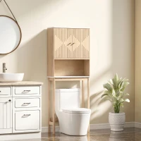 HOMCOM Meuble WC dessus de toilette meuble toilettes WC rangement avec placard à double porte étagères  66 x 25 x 168 cm, chêne(m-2)